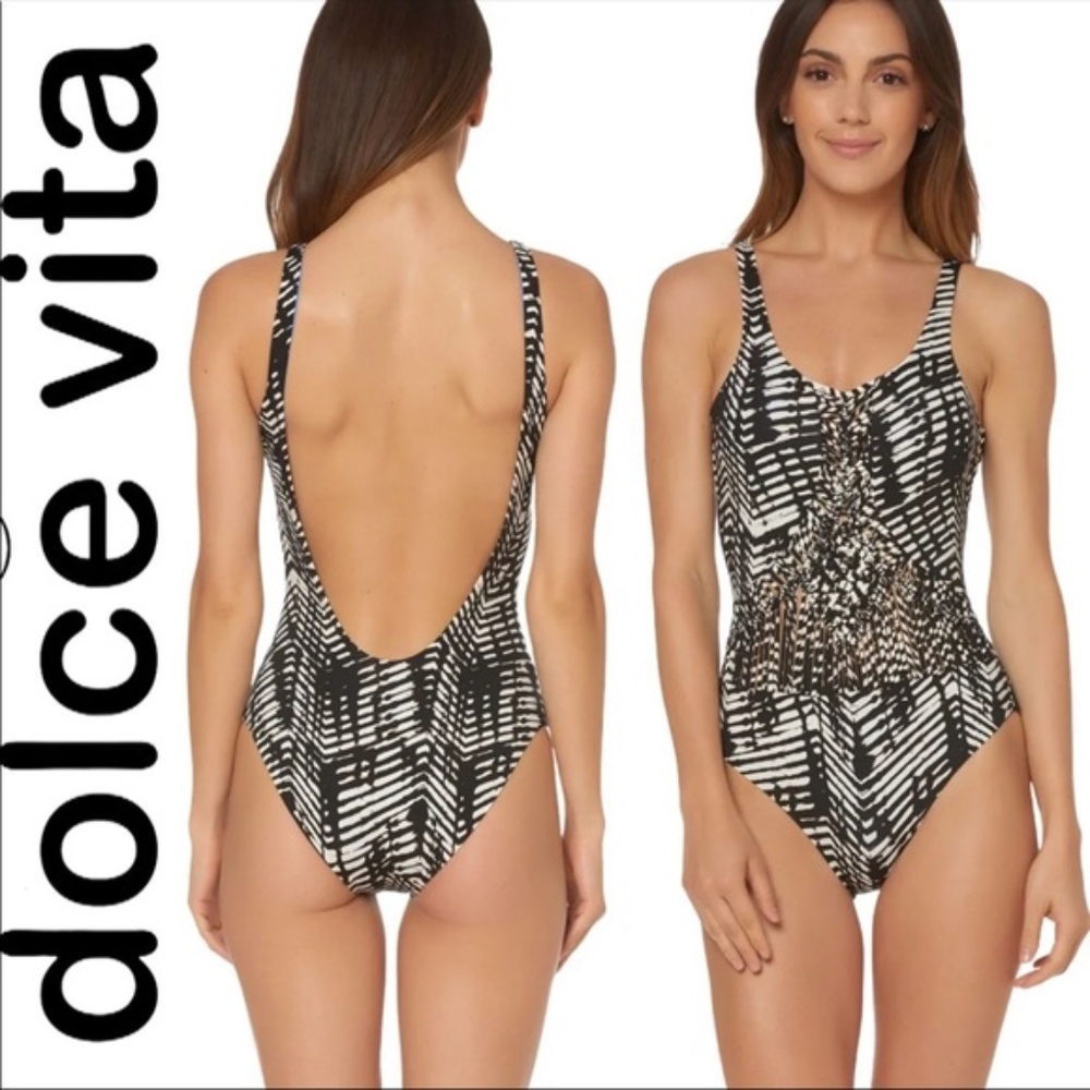 (NWT) Dolce Vita Women's Jungle Beat Macrame One Piece Tank Swimsuit Wipped M